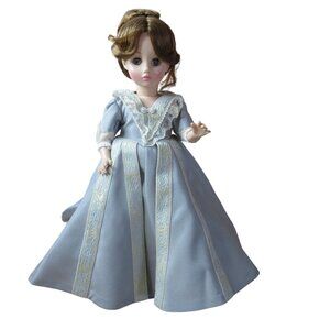 Eyes Open / Close 14" Hard Plastic Doll in Gray Gown with Stand